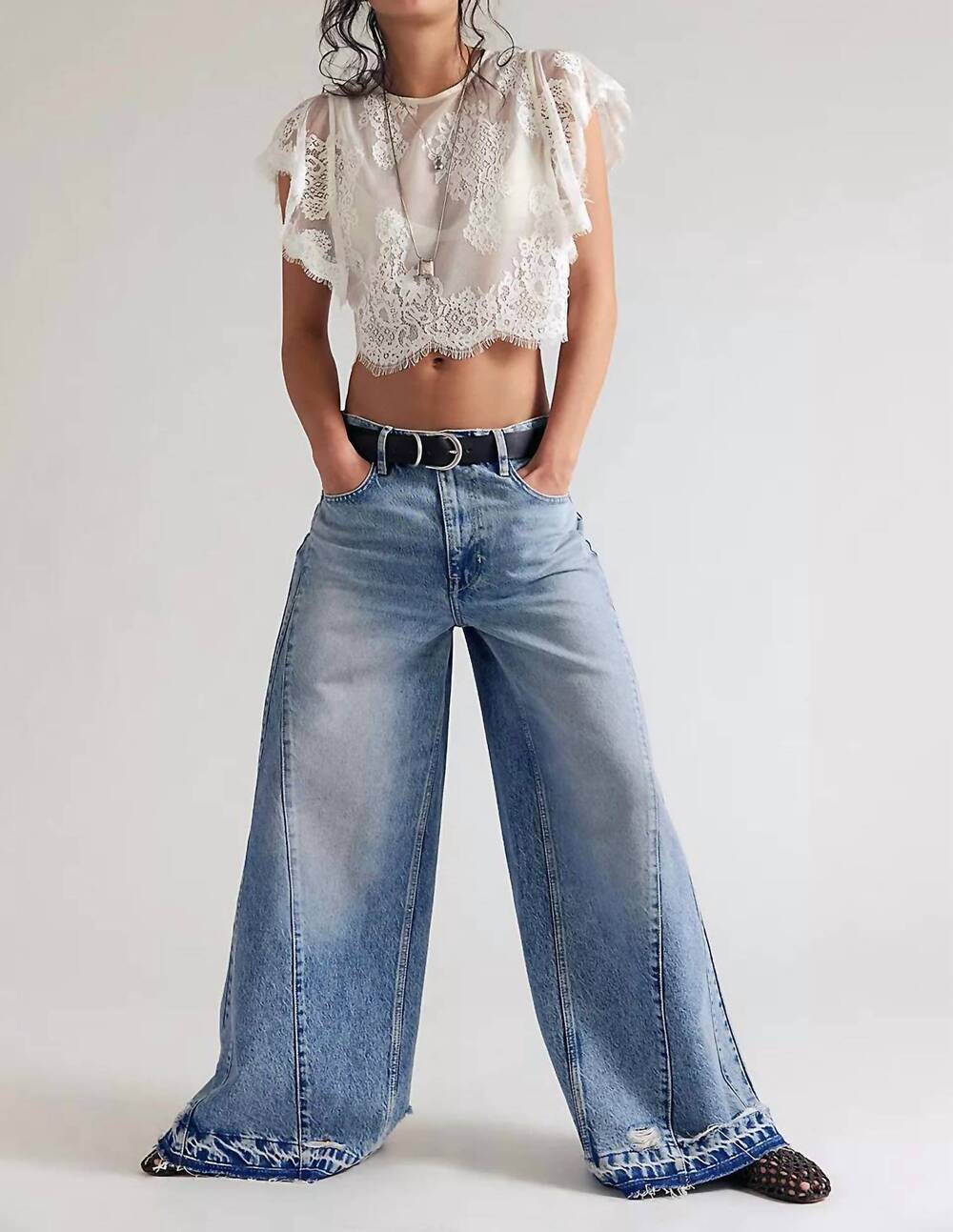 NEW FREE PEOPLE apollo high rise wide leg jeans in streamline
